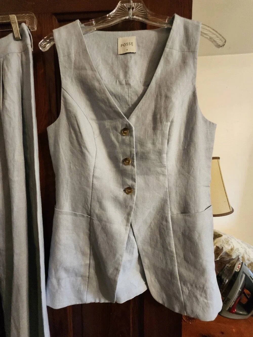 Posse Parker Light Blue Linen Pant And Vest Set